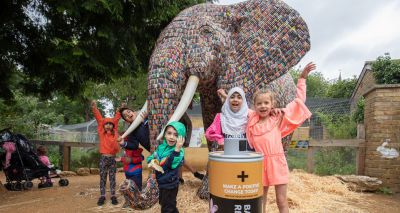 Life-sized elephant created from thousands of recycled batteries